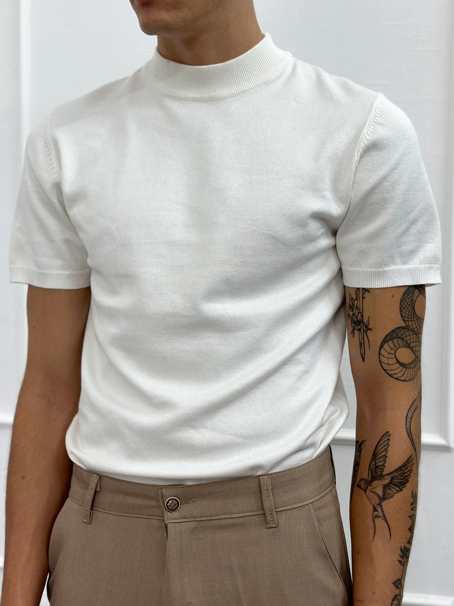 T Shirt In Filo Collo bianca