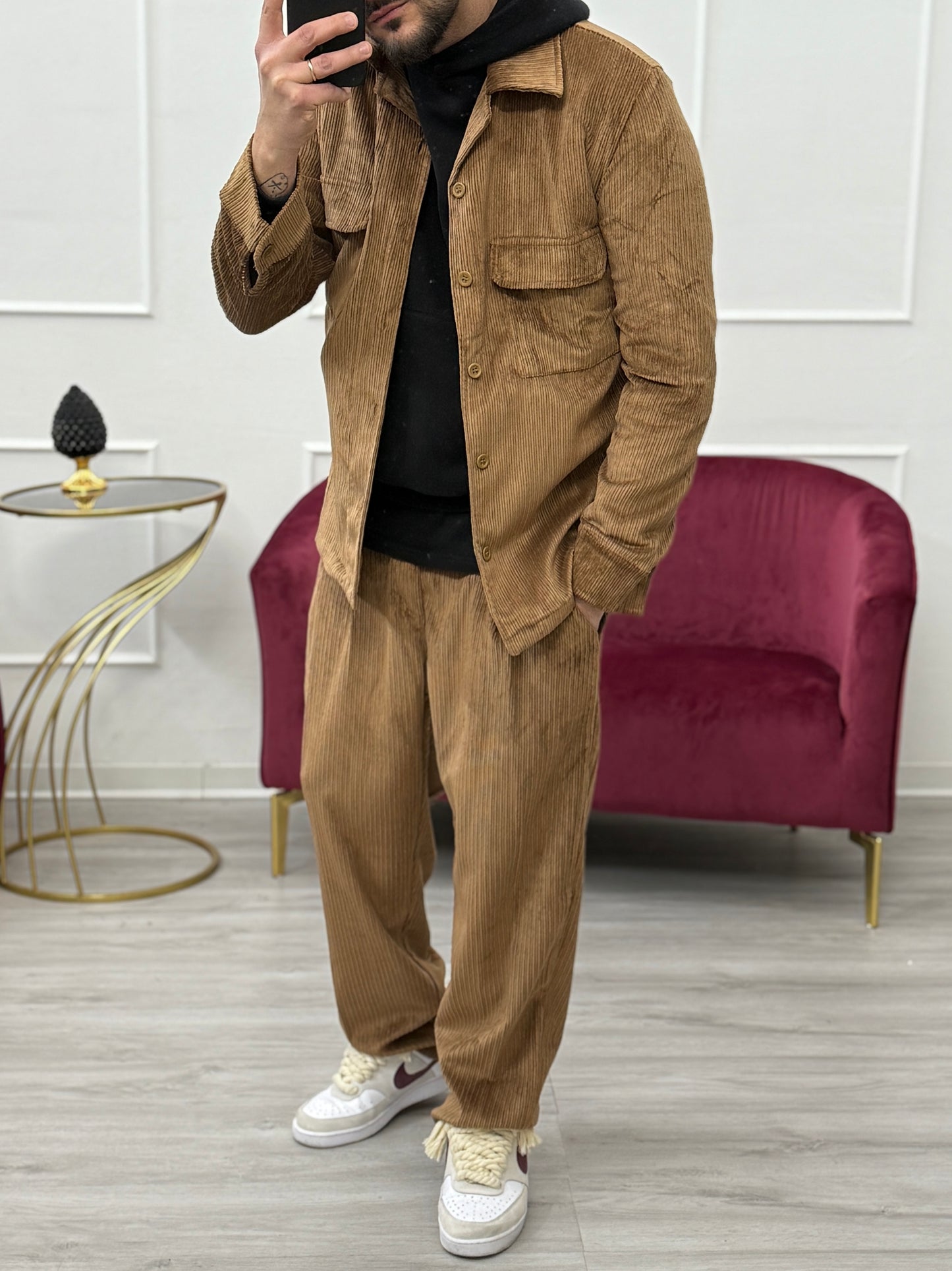 Coordinato Oversize Velluto Camel>