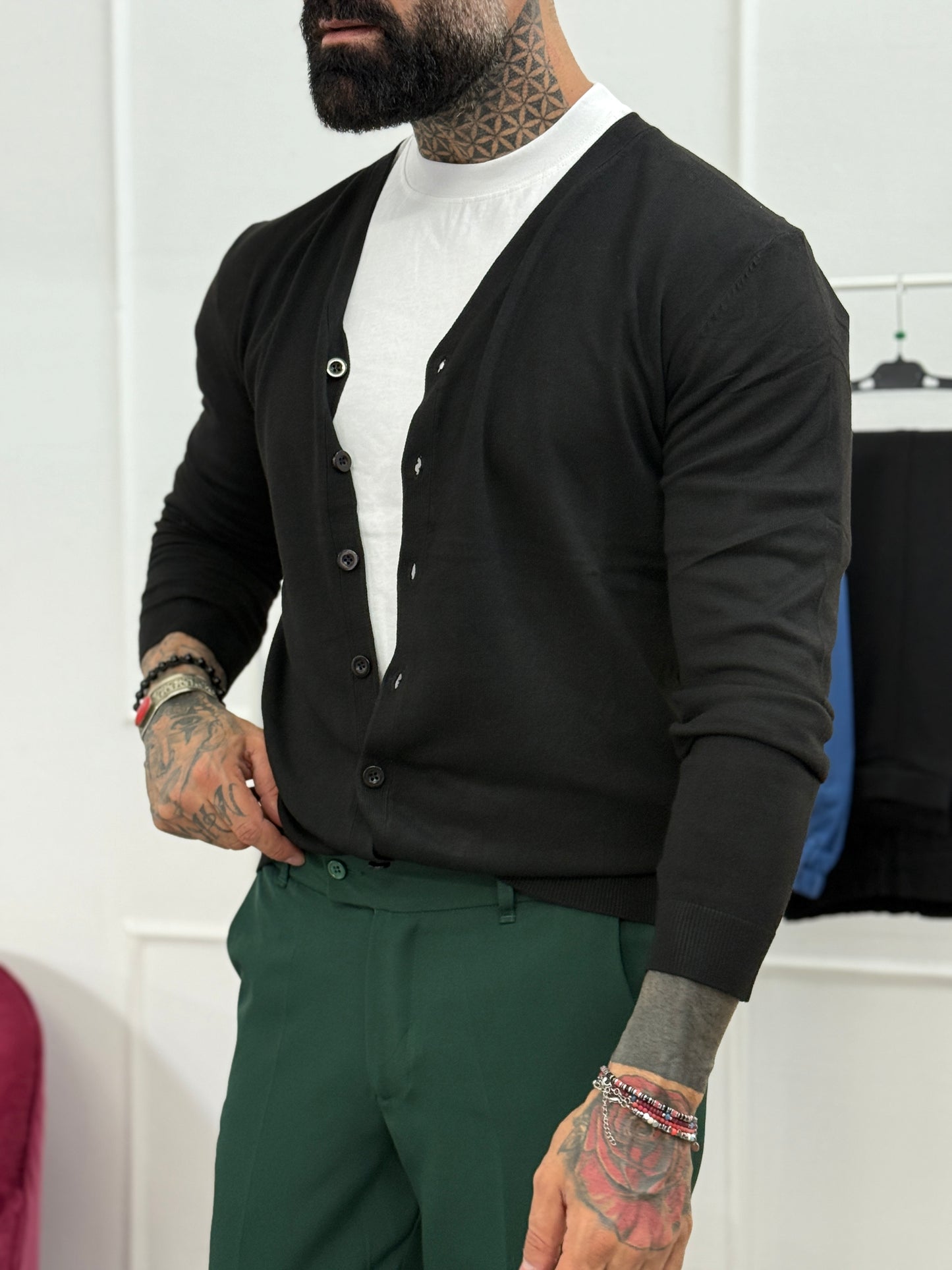 Cardigan slim fit nero