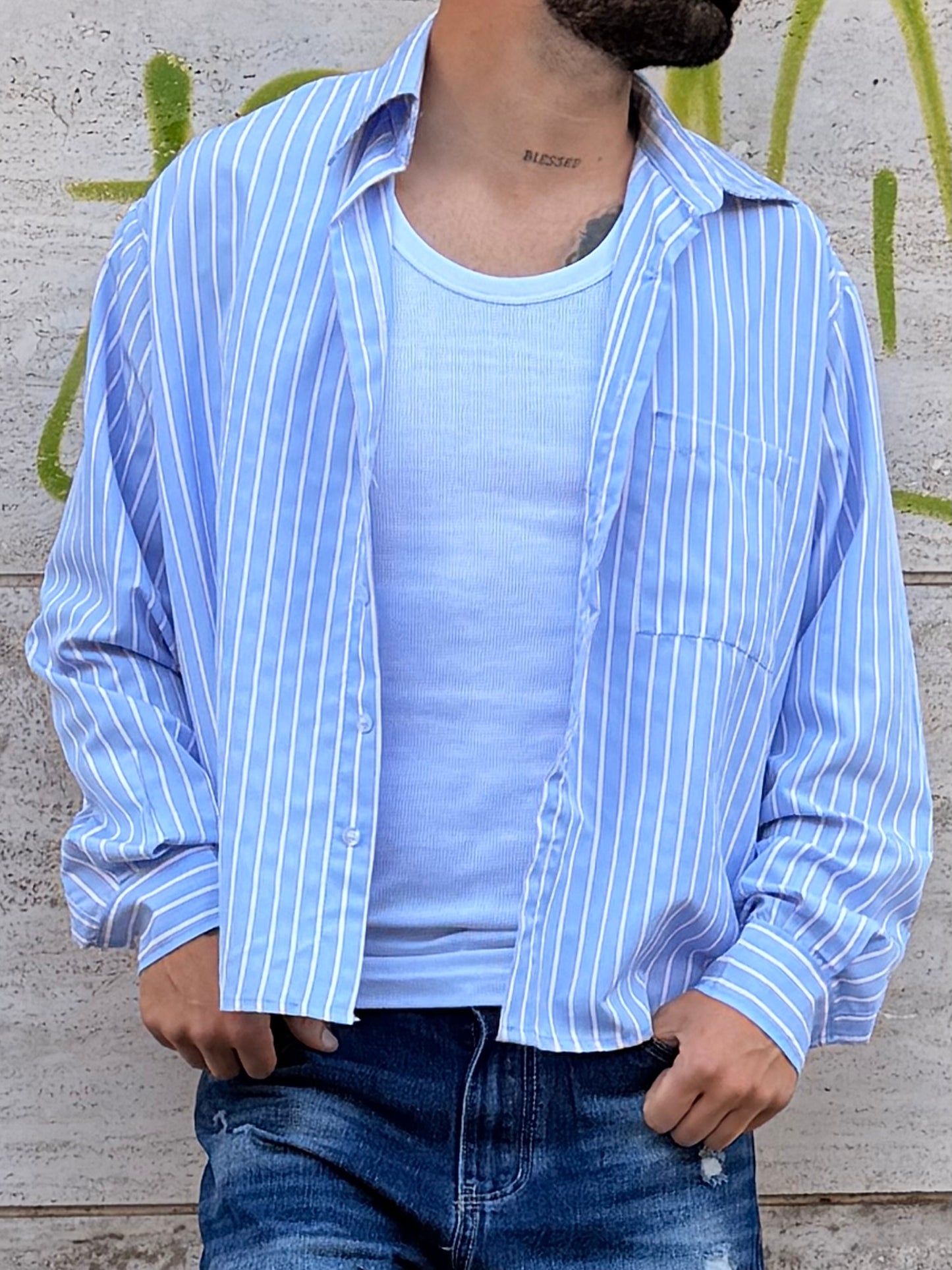 Camicia righe celeste