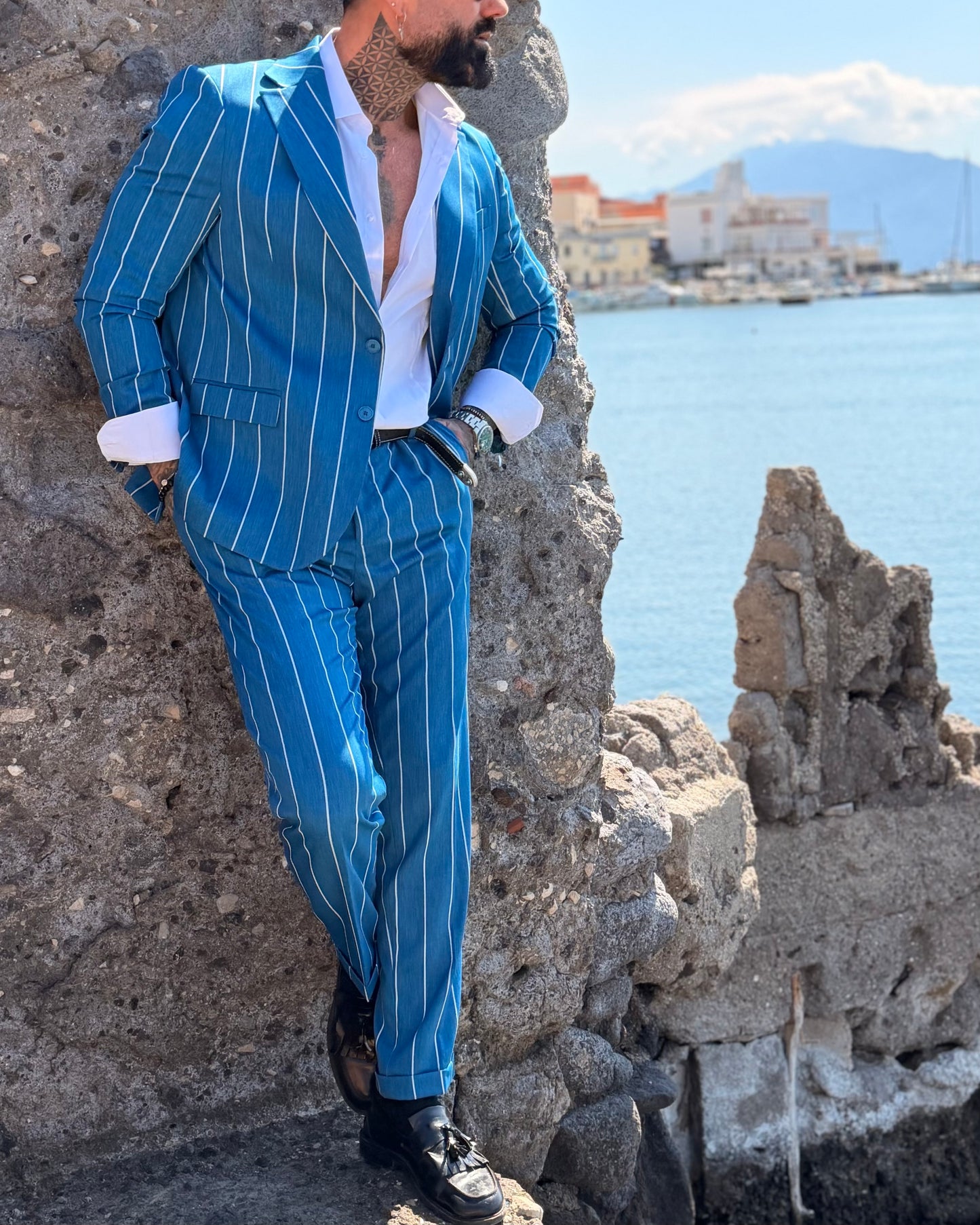 Abito MonoPetto gessato blu