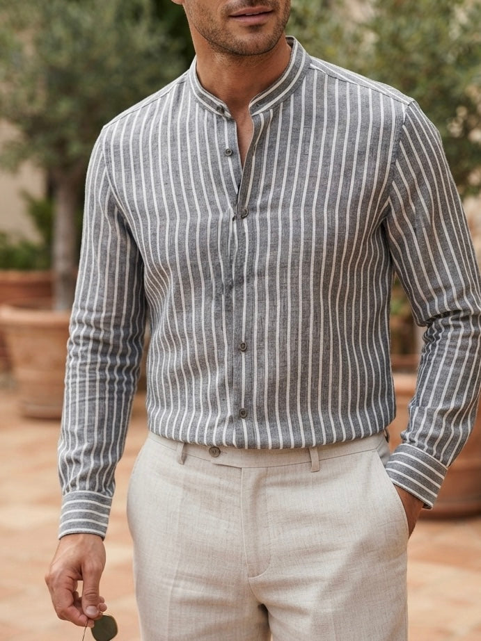 Camicia lino Coreana Black