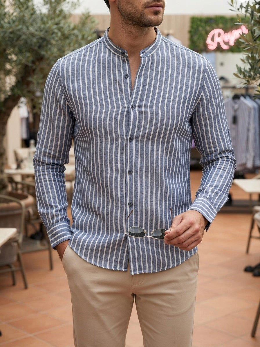 Camicia lino Coreana Blu
