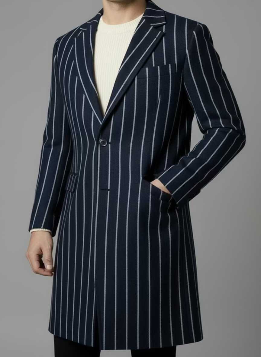 Cappotto Righe Blu Navy