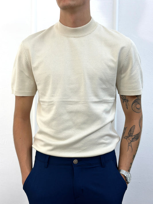 T Shirt In Filo Collo sabbia