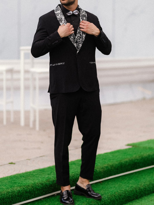 Abito Smoking con Gilet Damascato Argento