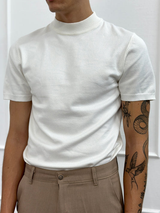 T Shirt In Filo Collo bianca