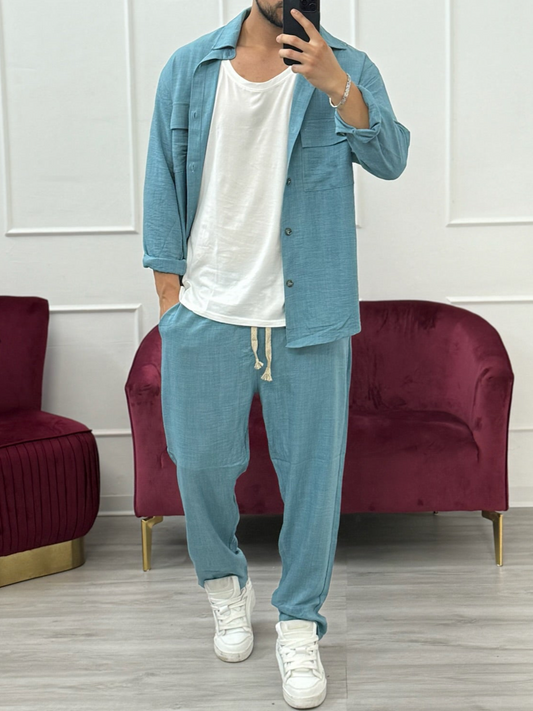 Coordinato Lino azzurro