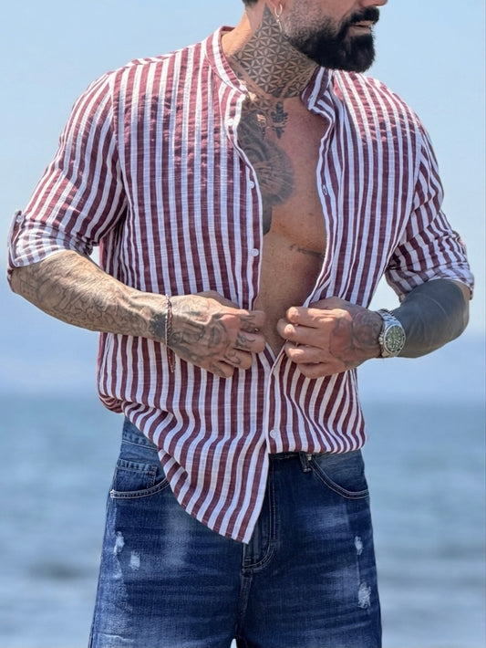 Camicia Coreana Righe Bordeaux
