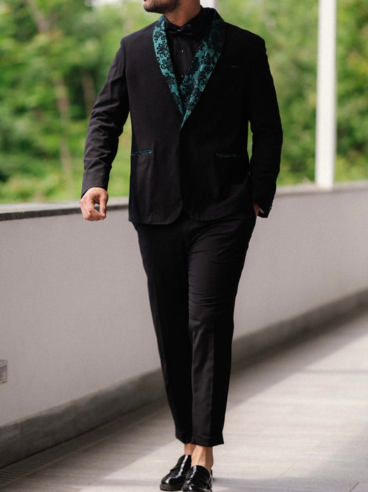 Abito Smoking con Gilet Damascato Verde