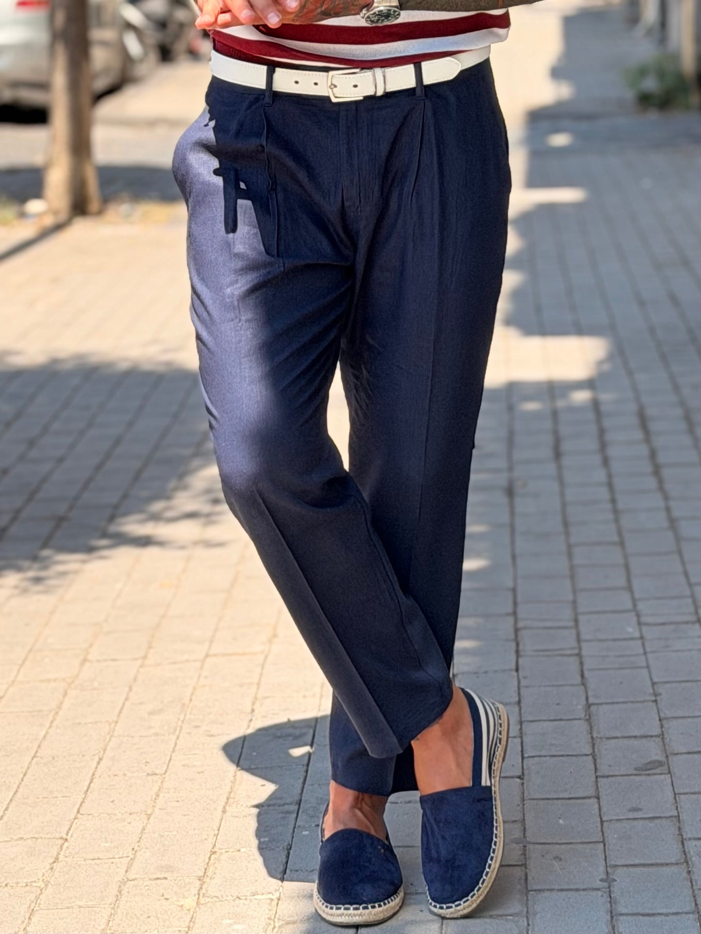 Pantalone Capri Lino blu