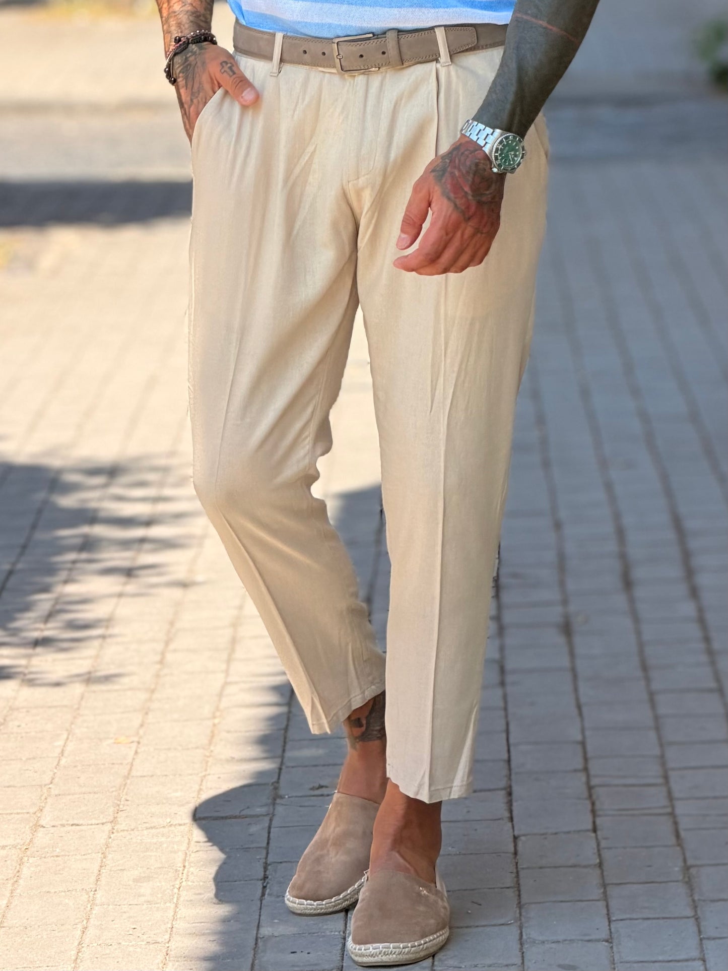 Pantalone Capri Lino beige