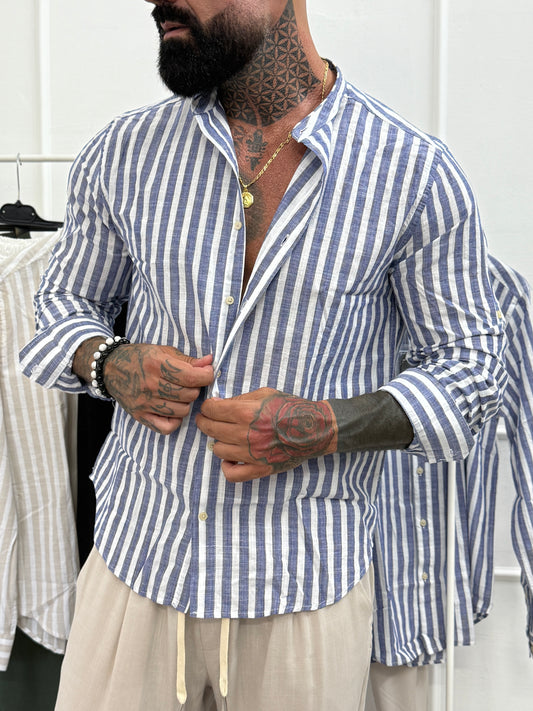 Camicia lino Righe Blu