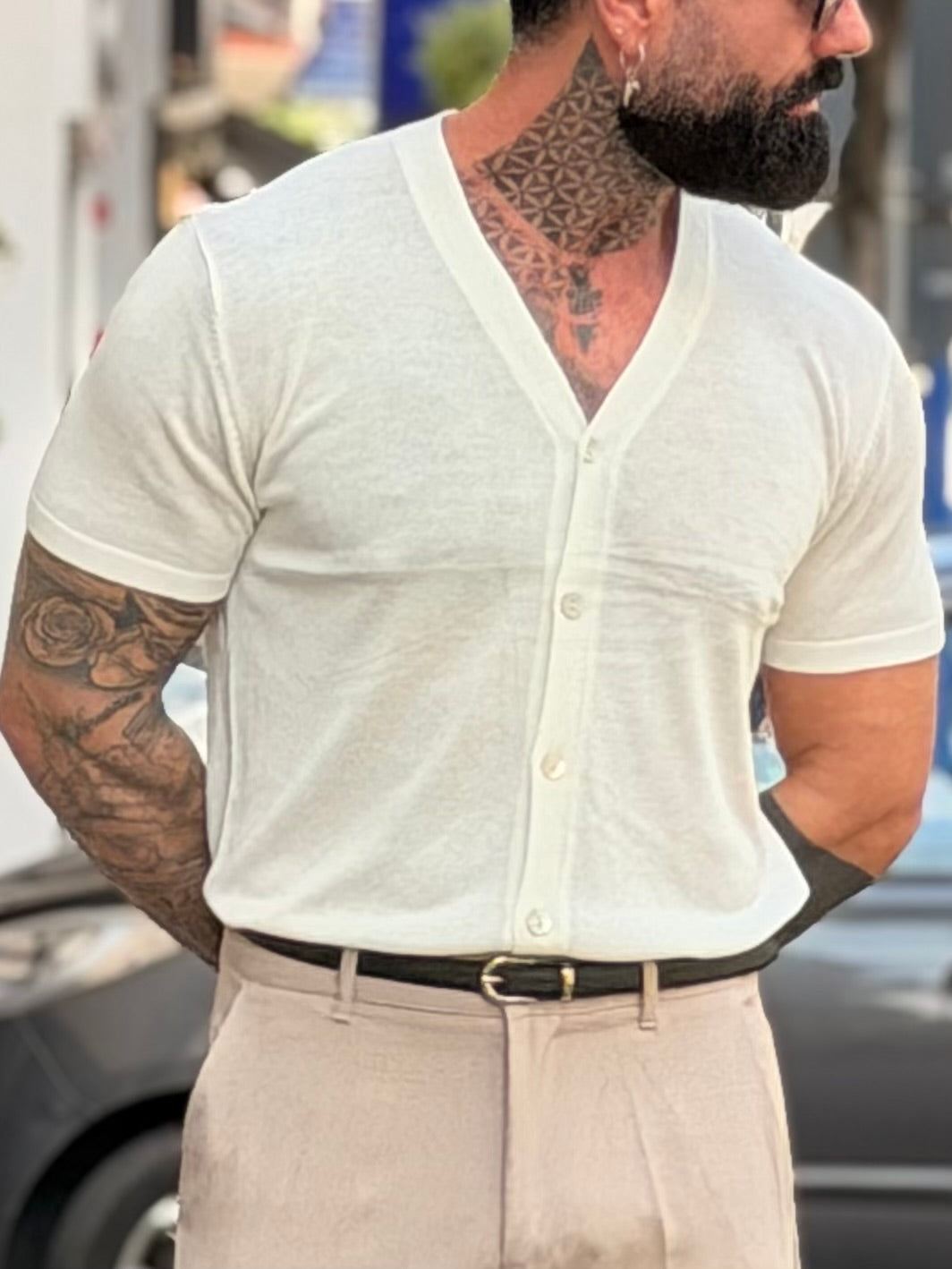 Maglia Filo Cardigan White
