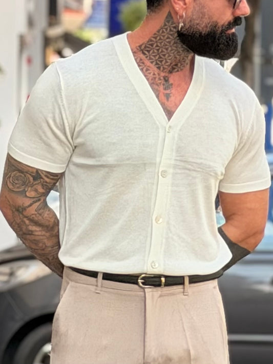 Maglia Filo Cardigan White