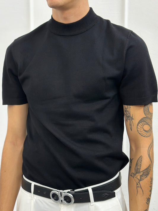 T Shirt In Filo Collo nera
