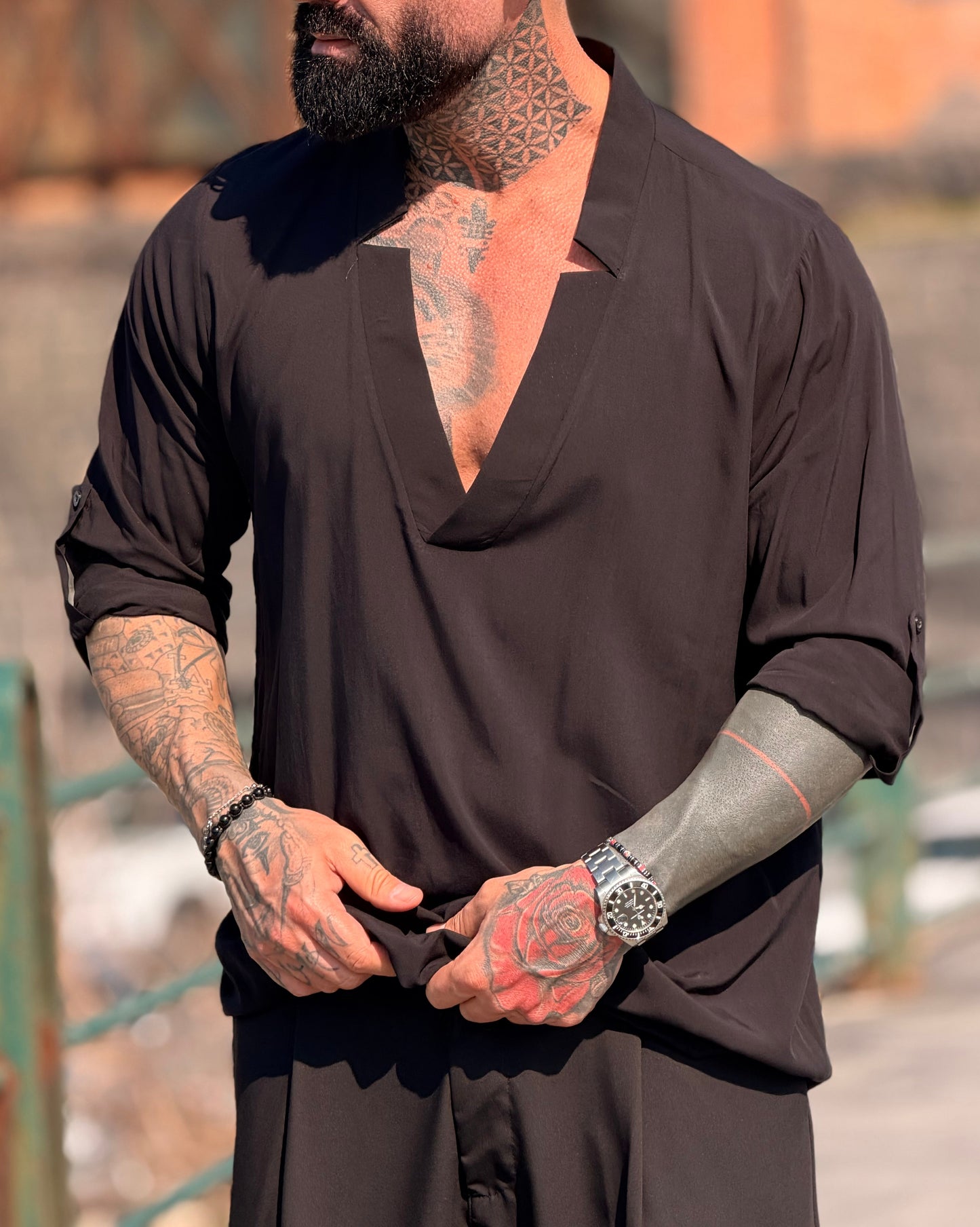 Camicia Viscosa Scollata black