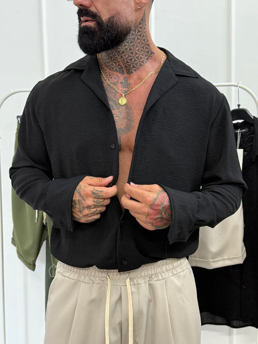 Camicia viscosa nera prince