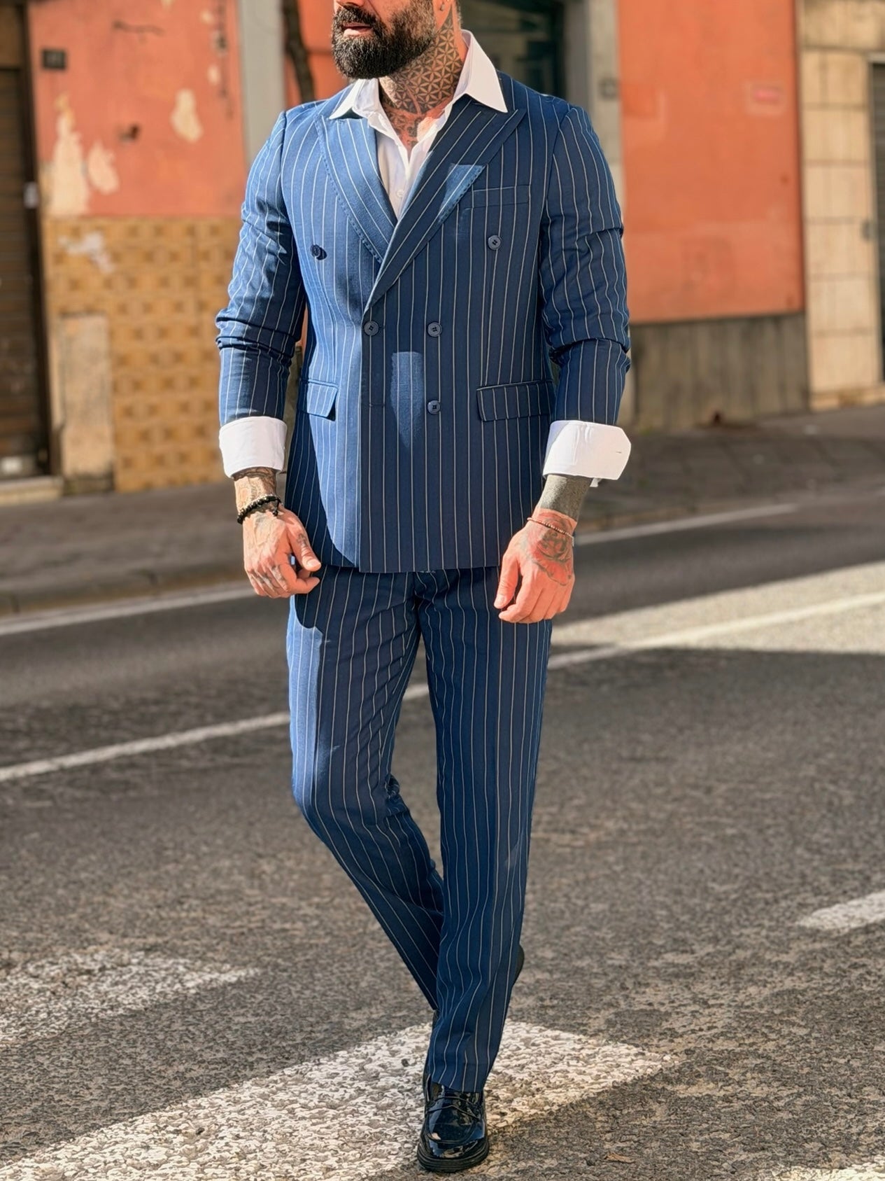 Abito Doppio Petto gessato  blu