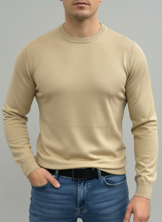 Maglioncino girocollo slim fit sabbia