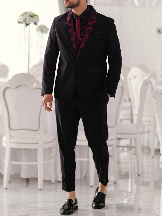 Abito Smoking con Gilet Damascato Bordeaux