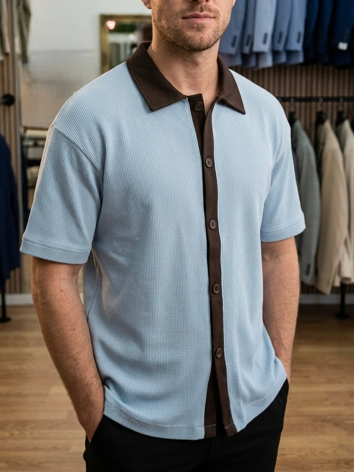 Polo Cardigan Celeste