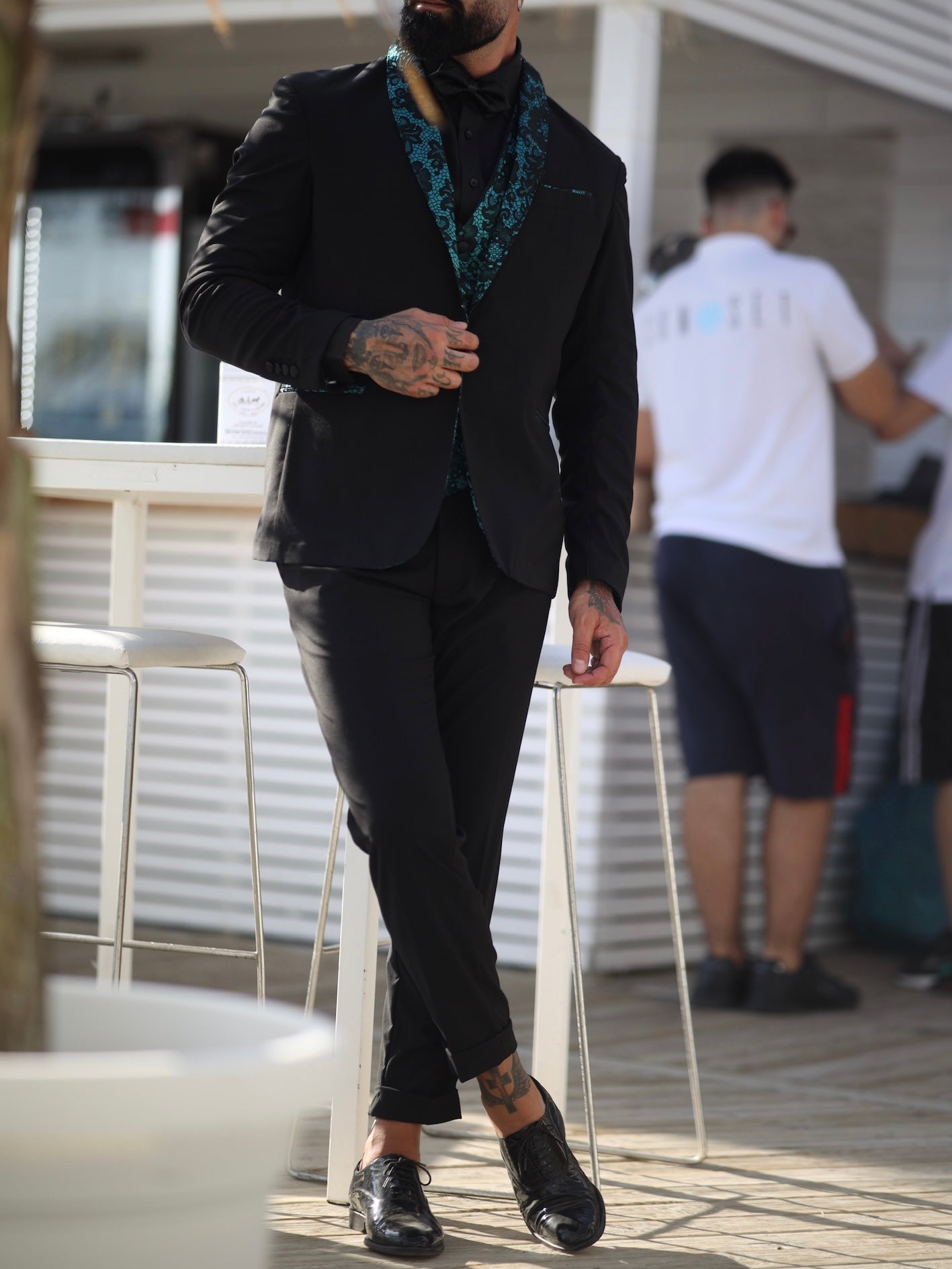 Abito Smoking con Gilet Damascato Verde