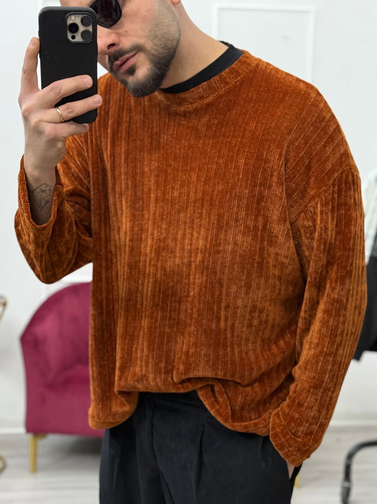 Pullover ciniglia girocollo mattone