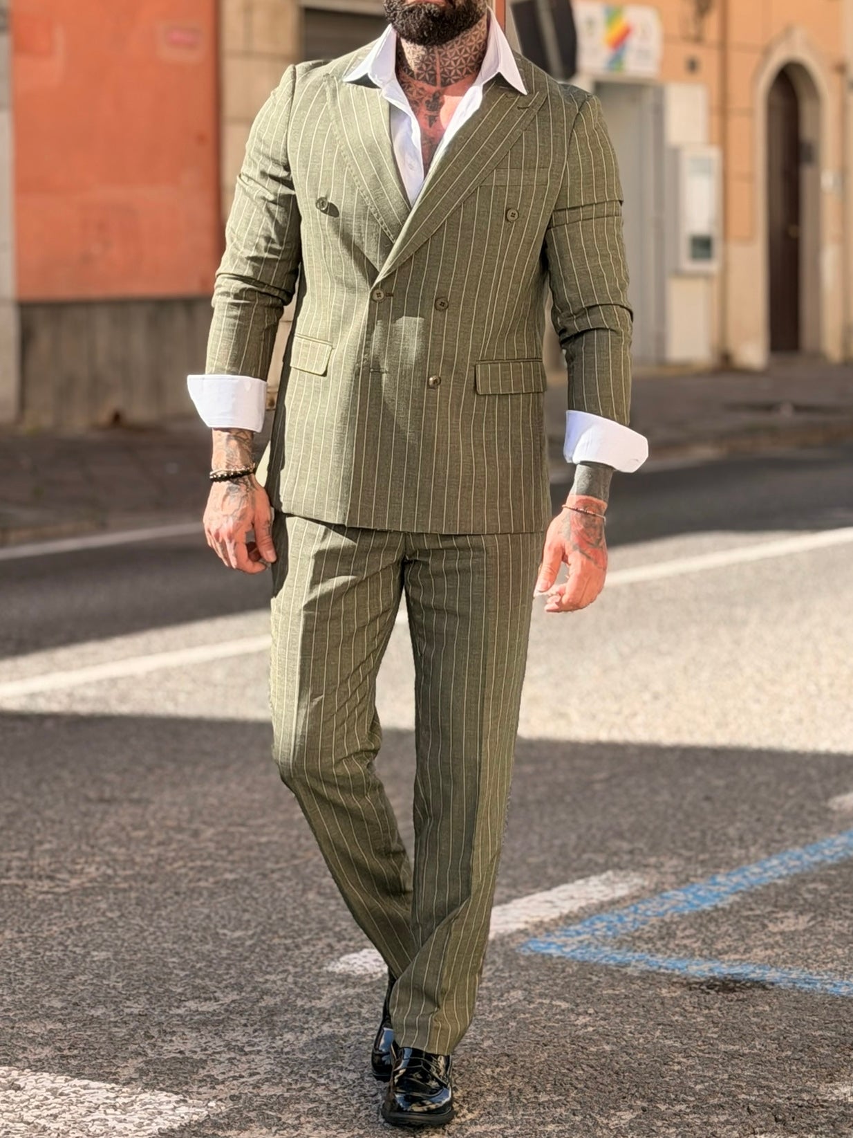 Abito Doppio Petto gessato Verde pastello