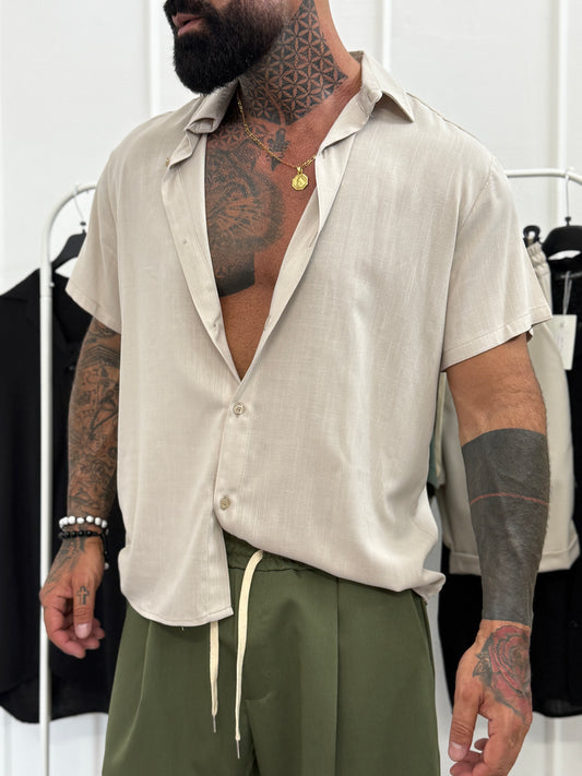 Camicia Lino mezz manica sabbia