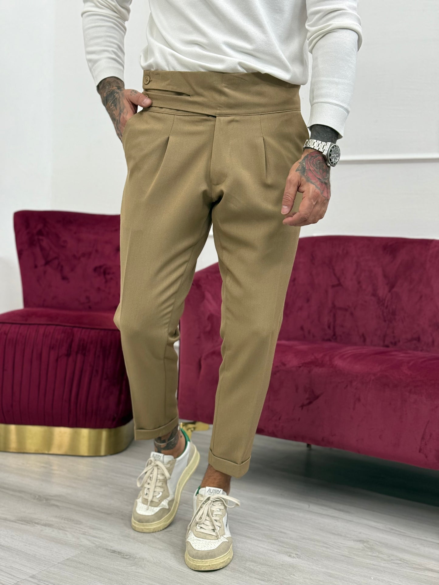 Pantalone fascia alta 2138 camel