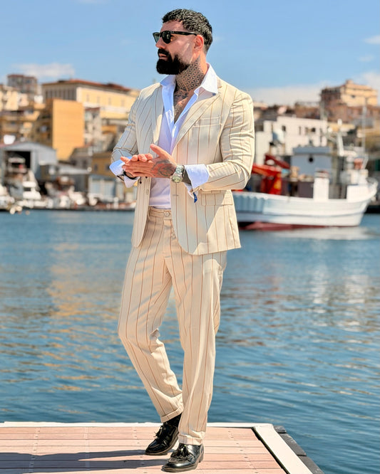 Abito Mono Petto gessato crema