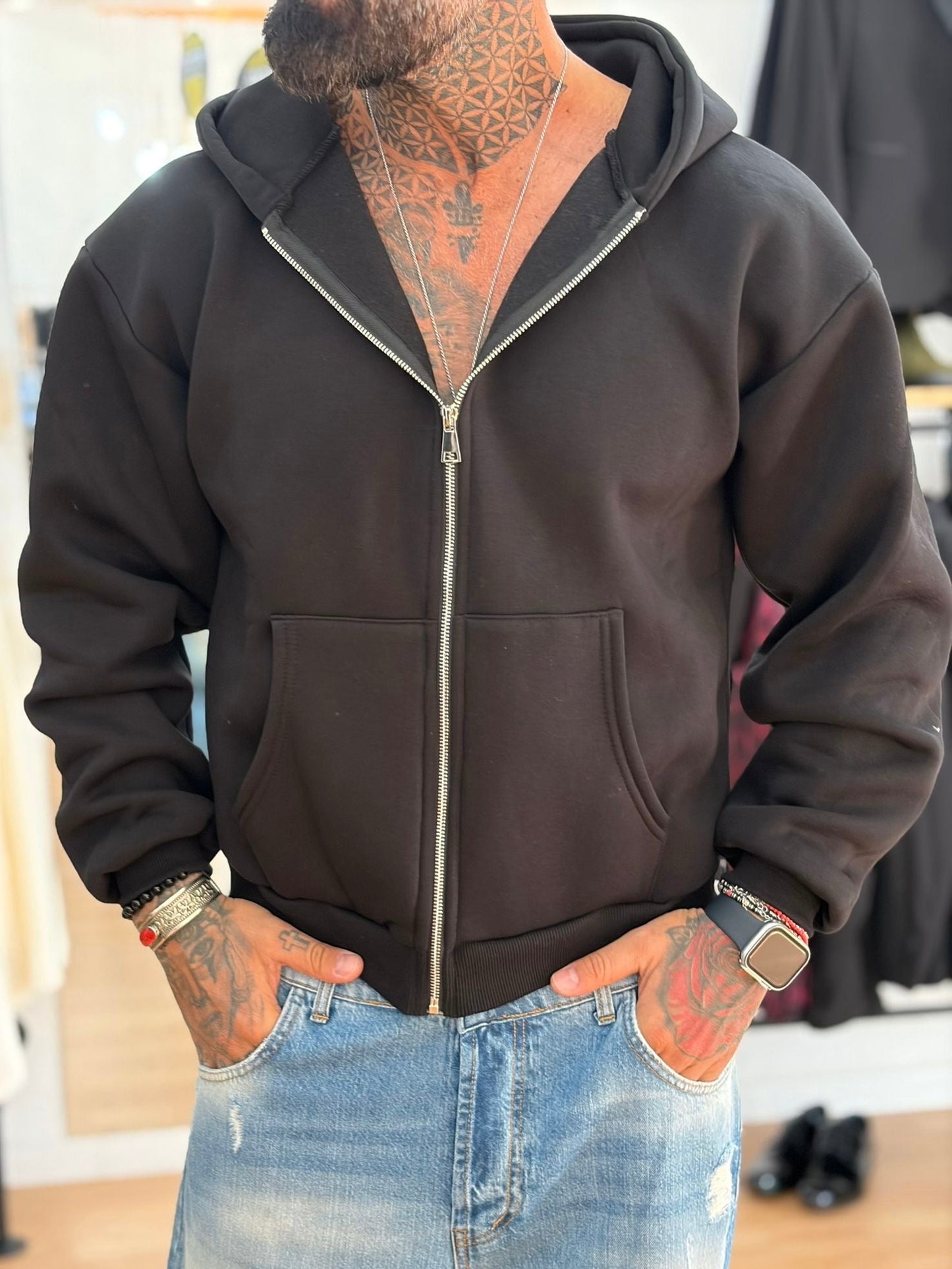 Felpa Baggy Zip Black