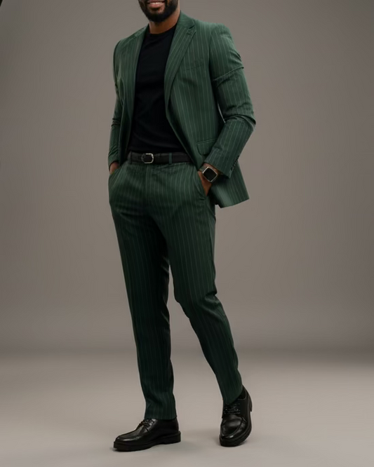 Abito monopetto gessato verde