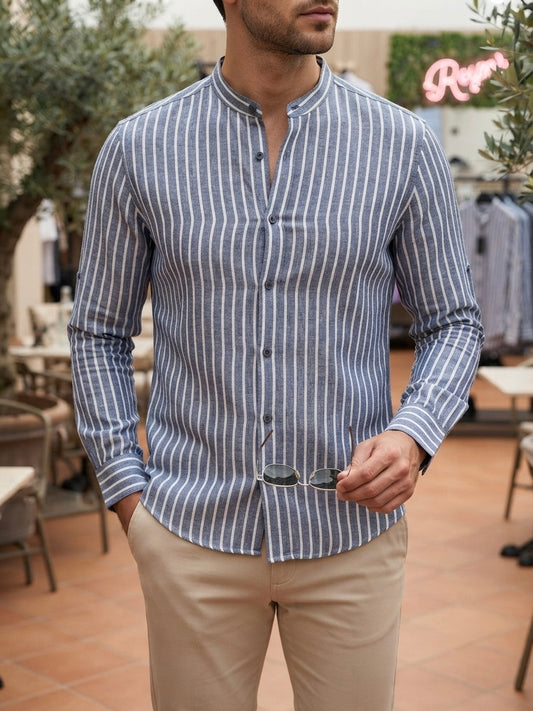 Camicia lino Coreana Blu