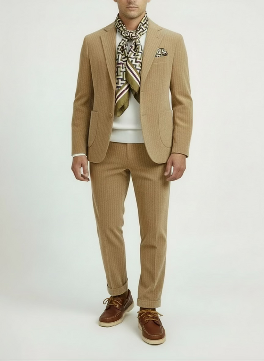 Abito Velluto Mille Righe Stretch Cammello